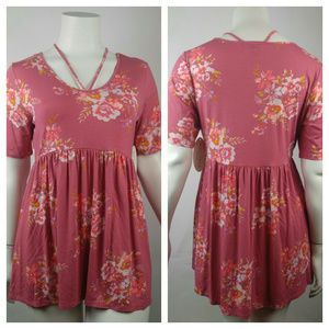 Boutique + Babydoll Tunic Top Floral 0X